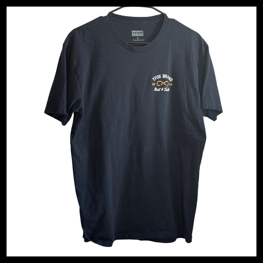 TFOX Brand Bait & Tackle Tuna Graphic T-Shirt Mens Large Navy Blue San Diego CA